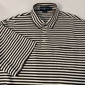 Ralph Lauren Polo Men's XL Brown White Striped‎ Pima Cotton Short Sleeve Shirt